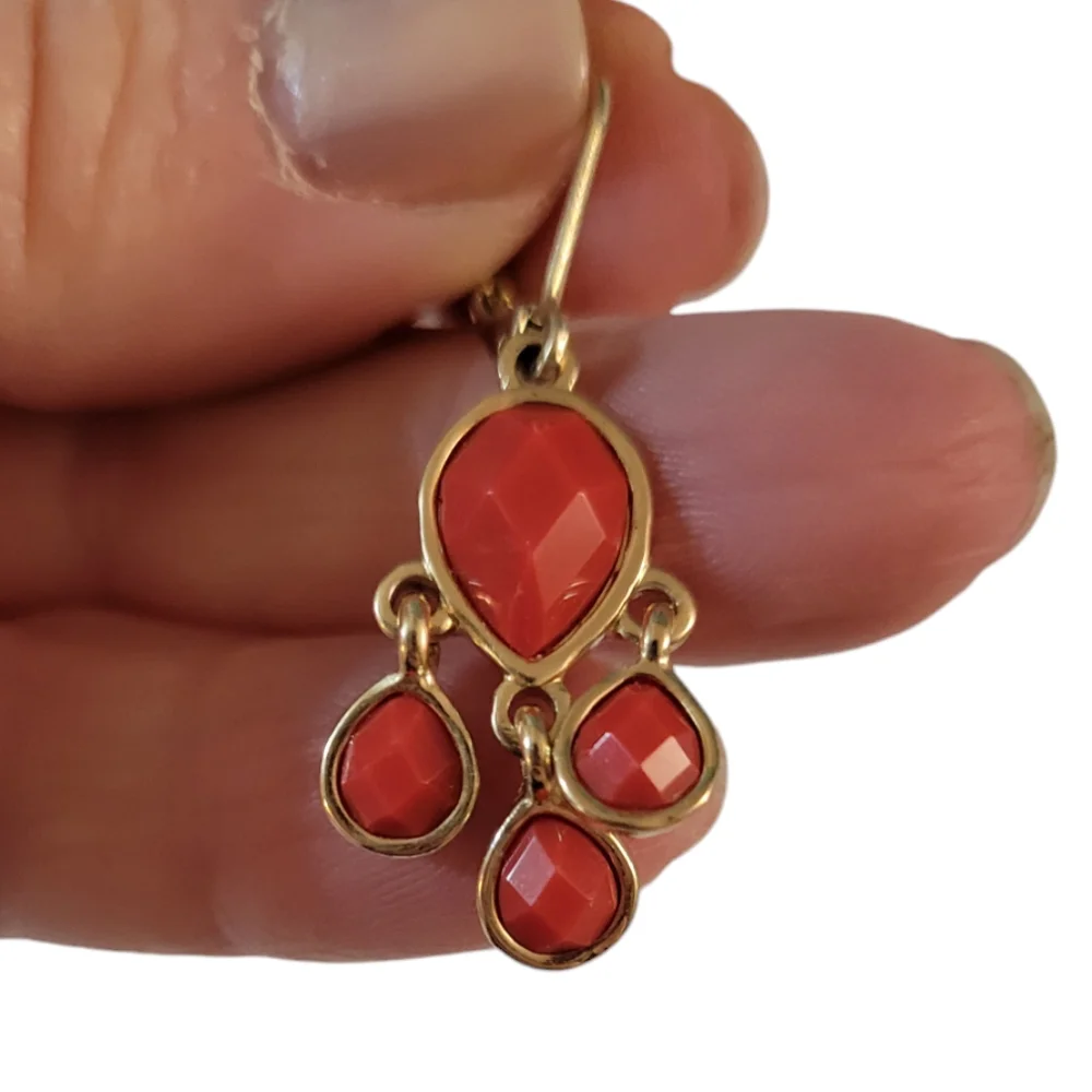 Chandelier Earrings Goldtone Orange